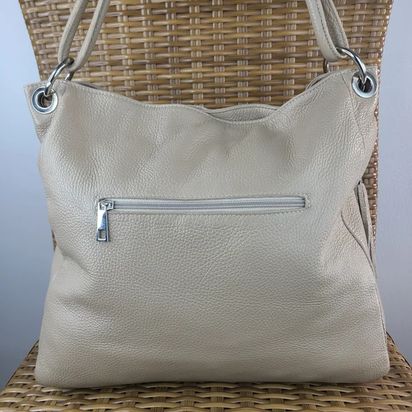 Borse In Pelle Cream Soft Pebbled Leather Shoulder Tote Bag Purse Made In Italy - Picture 4 of 16